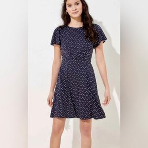 LOFT Navy Polka Dot Tie Back Flare Dress